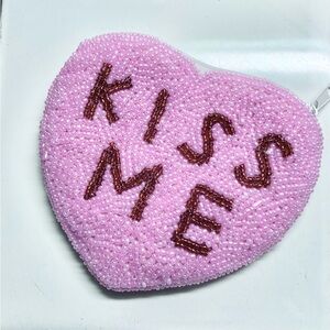 Pink Beaded Heart 'Kiss Me' Coin purse